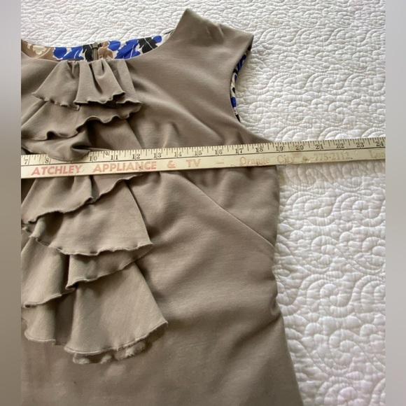 Donna Ricco Taupe Ruffled Layered Look Knee Length Midi Dress Feminine Size 12​ - Picture 10 of 11